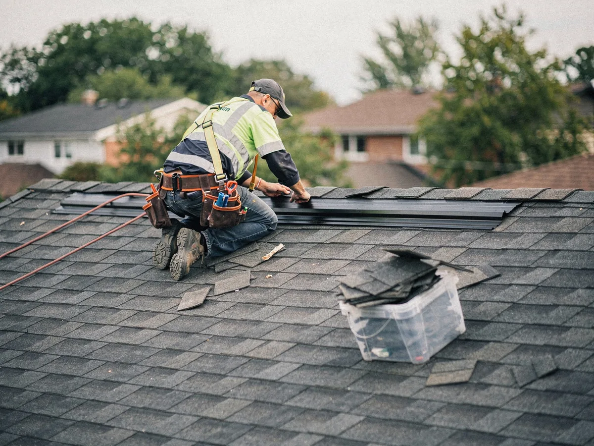 Installing ridge ventilation on a new shingle roof in London, Ontario